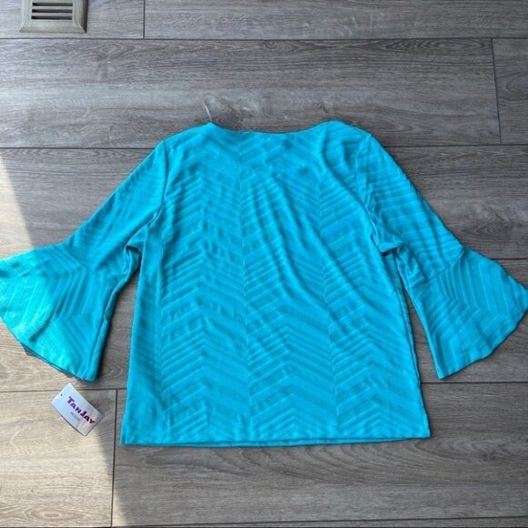 NWT TanJay Aqua Watercolour Bell Sleeve Top - Picture 16 of 16